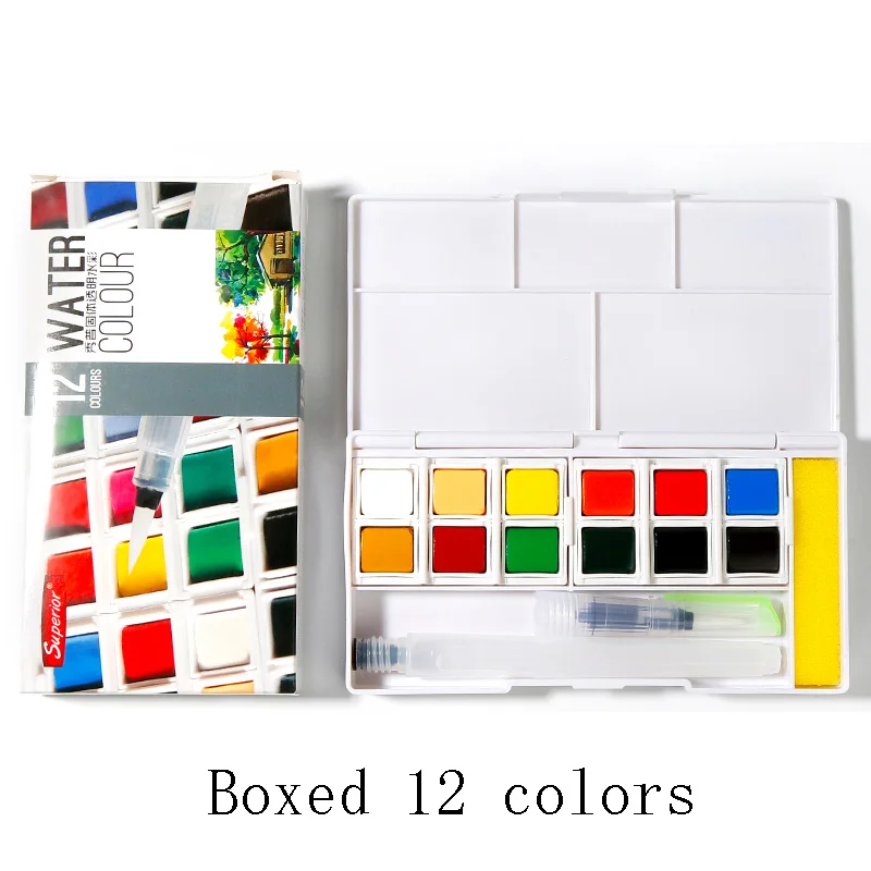 12 Colors Set Превосходный 48 цветов Набор для рисования с кистью яркий цвет портативный пигмент для рисования для студентов - Цвет: 12 Colors Set