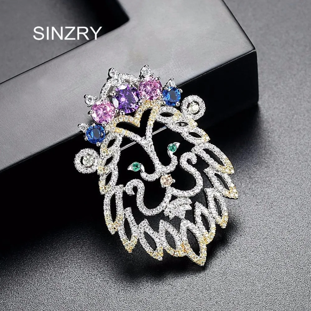 SINZRY 2018 уникальный дизайн кубический цирконий красочная брошь в виде короля льва