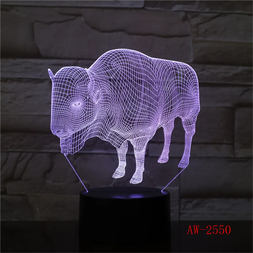 3D животное бык; корова USB светодиодный светильник 7 цветов изменить Бог крупного рогатого скота сенсорный стол ночник индийский домашний декор настольная лампа AW-2550