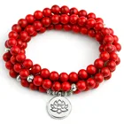 Женское Ожерелье мала и Браслеты Красный Камень Хаулит 6 мм браслет для йоги Будда Лотос 108 бусины браслеты для йоги ювелирные изделия