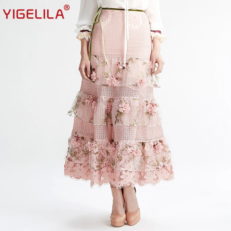 Бренд YIGELILA 5323 новейшая Новая женская модная розовая юбка макси с высокой талией и
