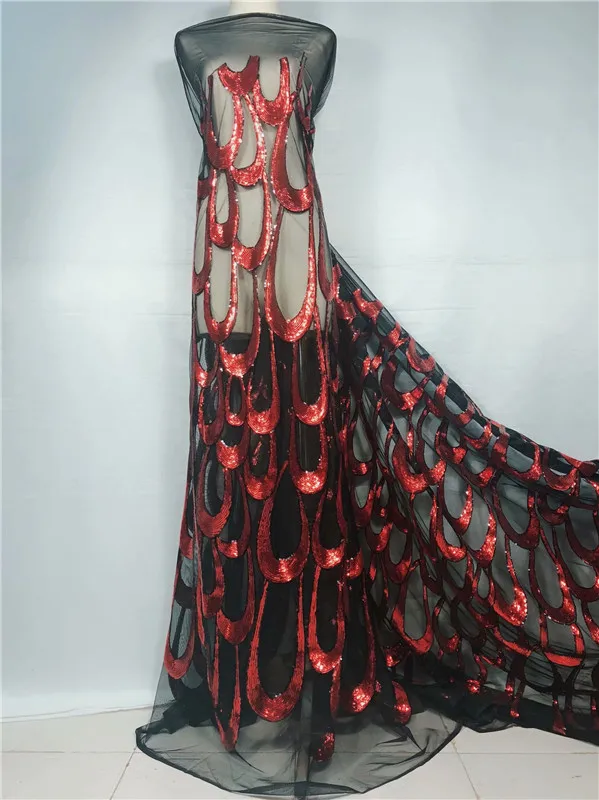 

French Net Lace Fabric 2019 Latest African Guipure Lace Fabric With sequins Embroidery Mesh Tulle Cord Lace For Ladies red green