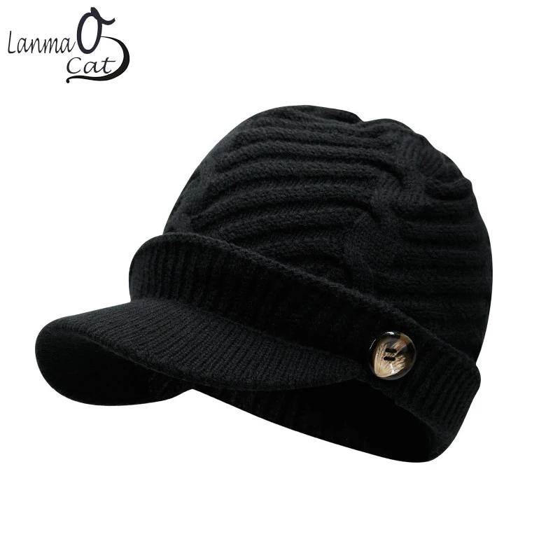 Lanmaocat Knitting Hat Men Women Winter Hats Warm Cap with Visor Wool Free Shipping|cap warm|cap caphat men |