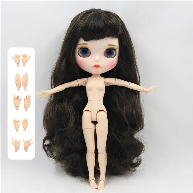 doll with hand A Фабрика blyth кукла 1/6 bjd белая кожа сустава тела темно-коричневые черные волосы, новое матовое лицо резные губы с бровью индивидуальные лица - Цвет: doll with hand A
