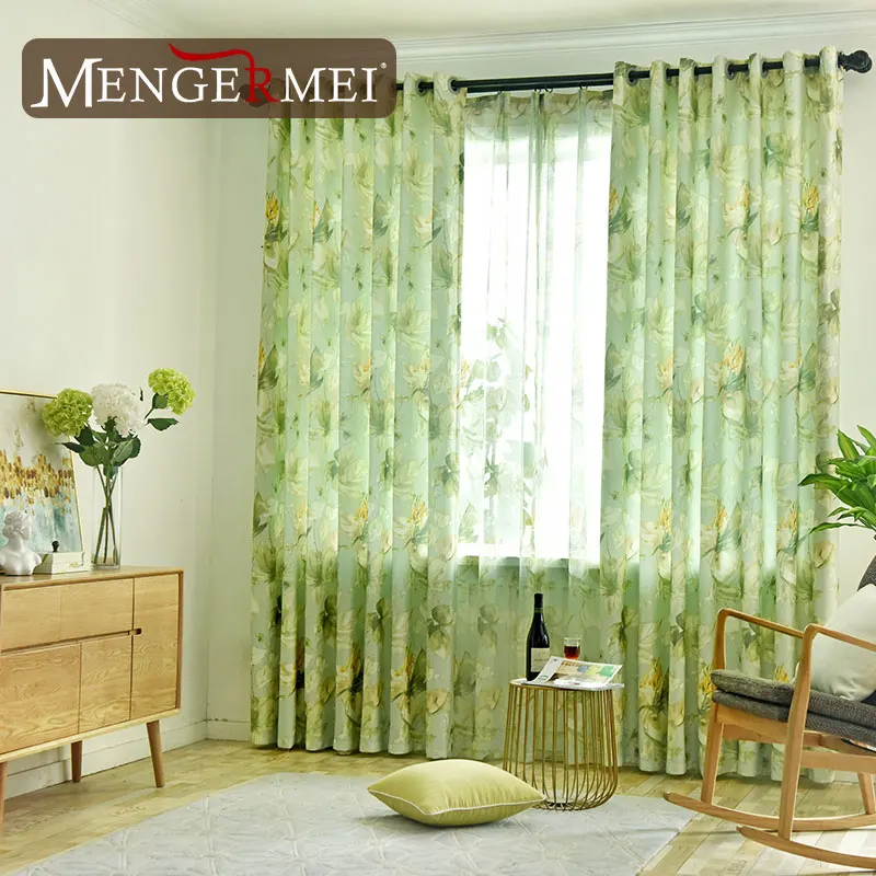 Занавески с зелеными цветами для гостиной простые тюлевые занавески листьями