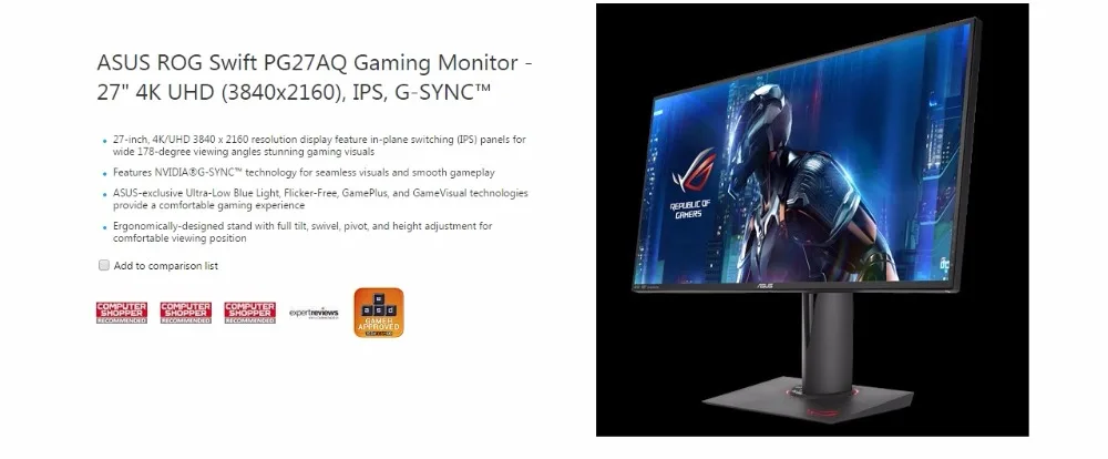Игровой монитор ASUS ROG Swift PG27AQ-2" 4 K UHD(3840x2160), ips, G-SYNC