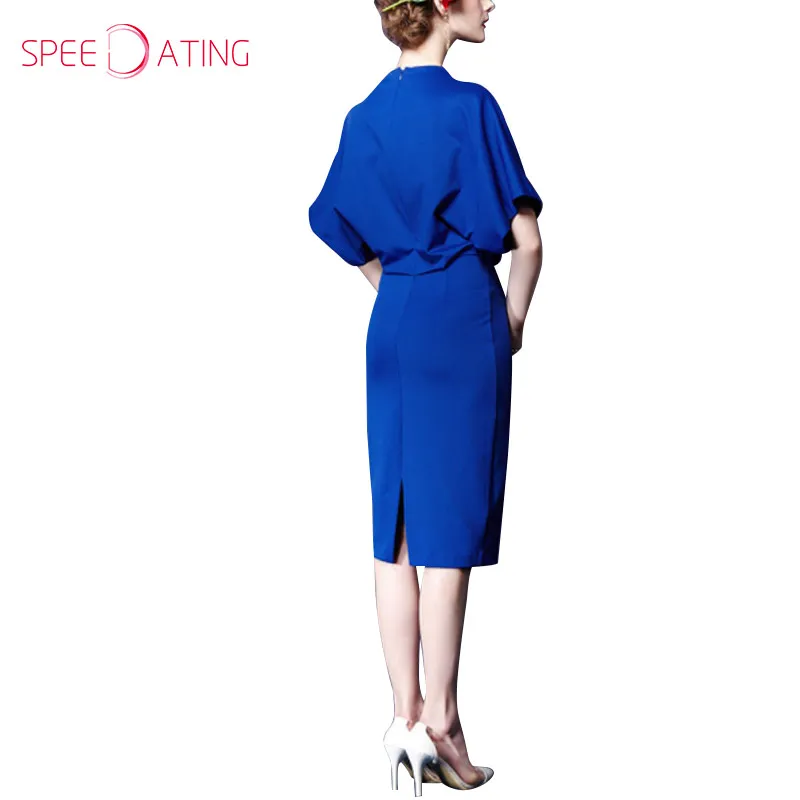 Vintage Fashion Band Collar Batwing Sleeve Brooch Midi Bodycon Dress Short High Neck Women Party Dresses 2017 SPEEDATING | Женская