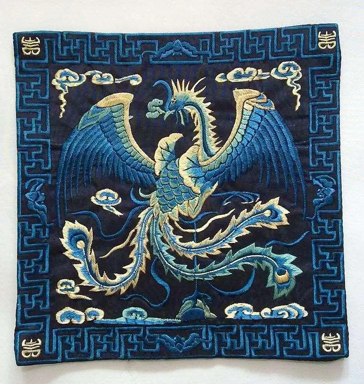 Двусторонняя вышивка в виде феникса накладки на синий имитация шелка без клея с