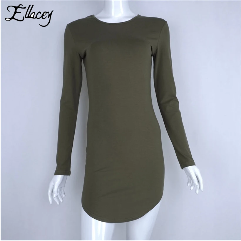 Ellcaey New 2019 Spring Bodycon Dress Sheath Green Girls Dresses Full Sleeve O-neck Sexy Mini Slim Fit Kim Kardashia Women | Женская