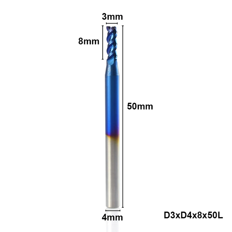 3XD4X8X50L 1pc 1-12mm 3 Flutes End Mill for Aluminum Cutting Nano Blue Coating CNC Router Bit Carbide End Mill End Milling Cutter - Длина режущей кромки: 3XD4X8X50L