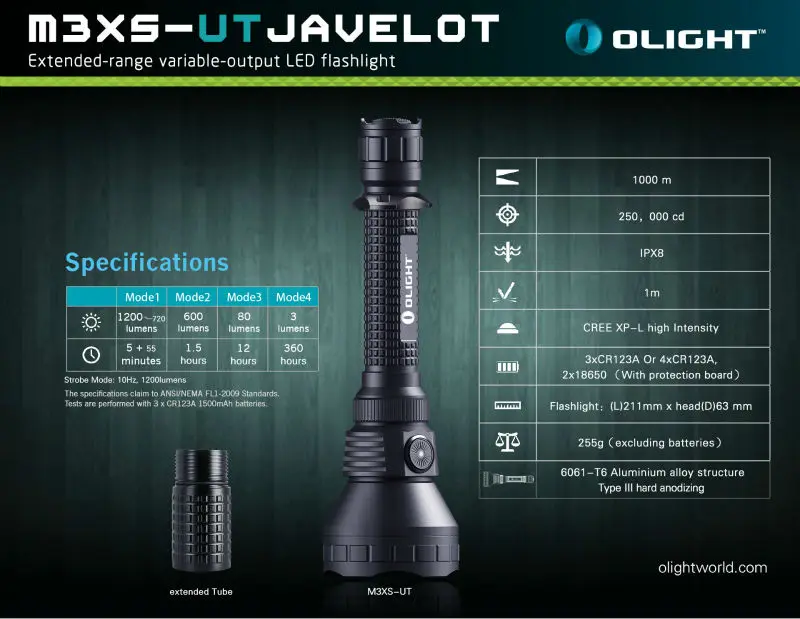 OLIGHT M3XS UT фонарь Javelot Cree XP L светодиодный фонарик 1200 люмен 1000 м тактический