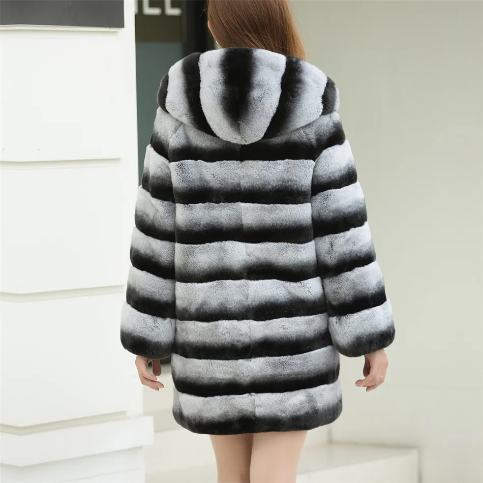 Мужская шуба из натурального меха шиншиллы с капюшоном 75 см | Женская одежда