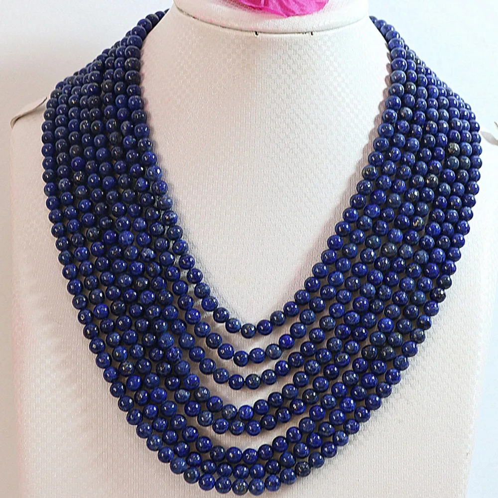 

Hot sale natural lapis lazuli stone 6mm 8 rows round beads diy fashion necklace making 17-26"B649