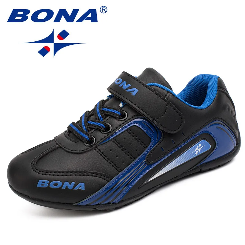 BLACK BLUE BONA/Новинка; Лидер продаж; стильная детская повседневная обувь; обувь для бега на открытом воздухе; обувь для мальчиков на липучке; Детские кроссовки; мягкий светильник; - Цвет: BLACK BLUE