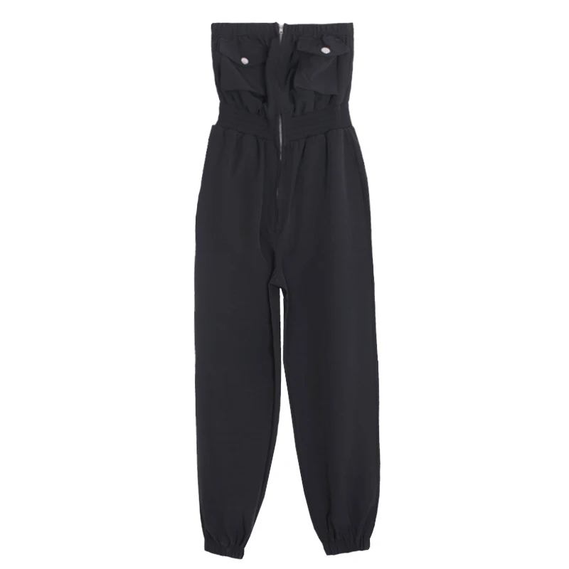 Jasmine fashion personality Shoulder-exposed сексуальный черный комбинезон для вытирания груди