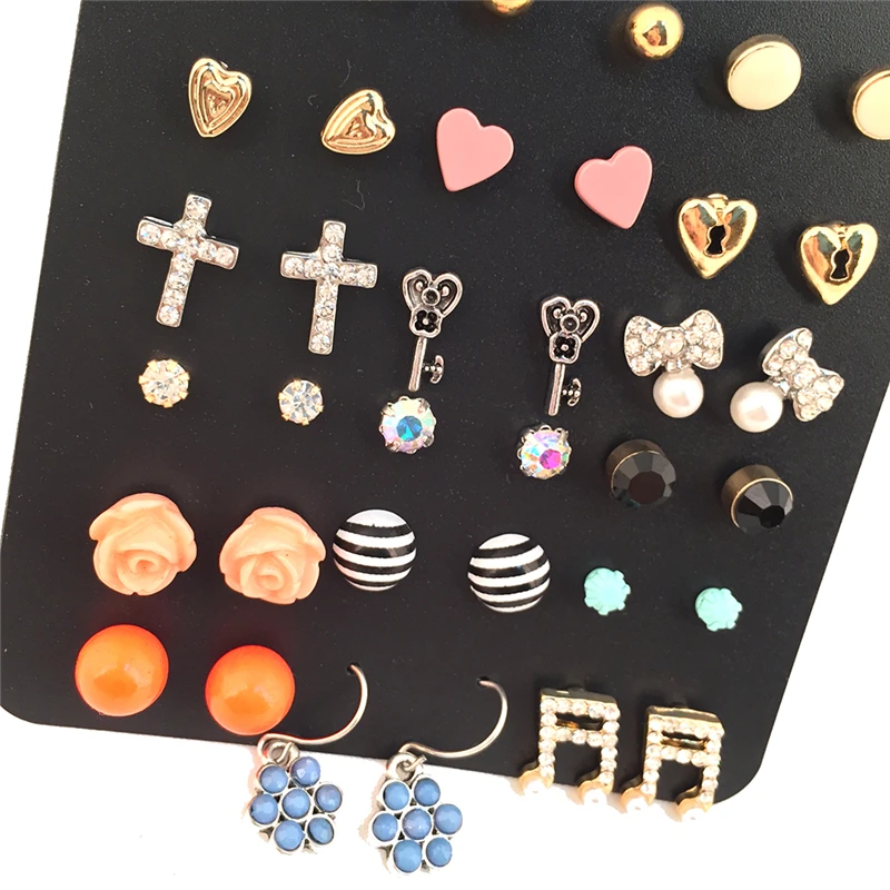 Набор серег гвоздей для женщин 18 пар/упак. набор сережек с разноцветными