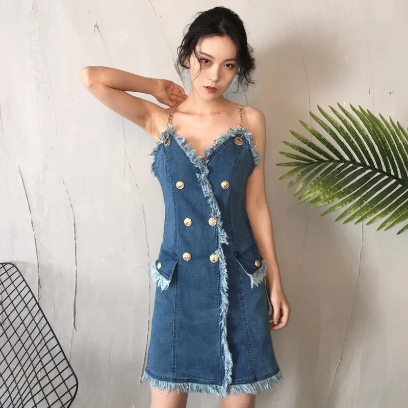 TWOTWINSTYLE 2019 джинсовое летнее платье с открытыми плечами для женщин сексуальный v