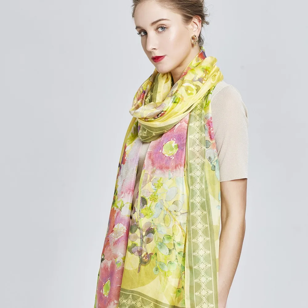 Женский длинный шелковый шарф роскошная брендовая накидка пляжное покрывало