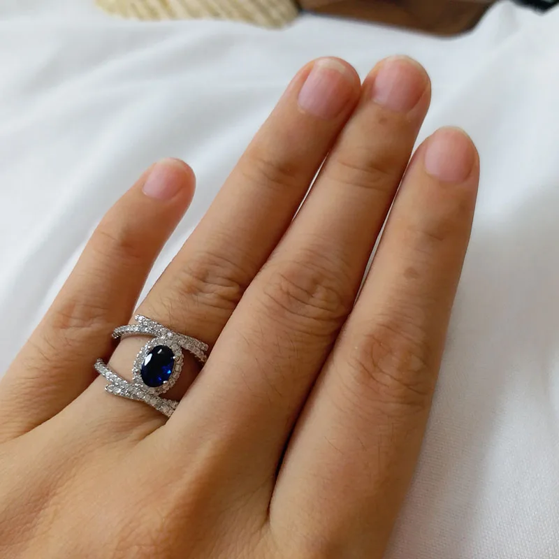 Fashion vintage blue stone Rings for women New trendy retro cubic Zirconia Ring classic copper male female engagment gift |