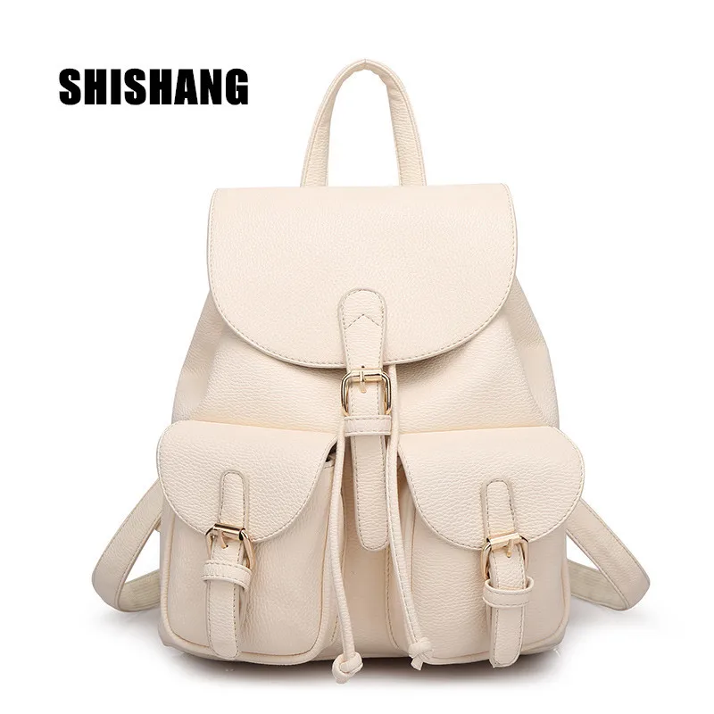 SHISHANG women backpack Senior PU Korean fashion solid color soft surface schoolbag shoulder bag mochila 5 colors | Багаж и сумки