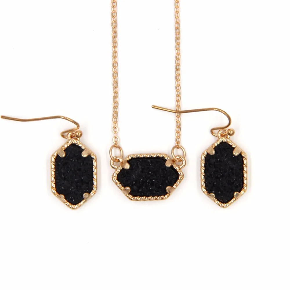 Мини переливающийся druzy drusy кулон Цепочки и ожерелья с соответствующими Висячие