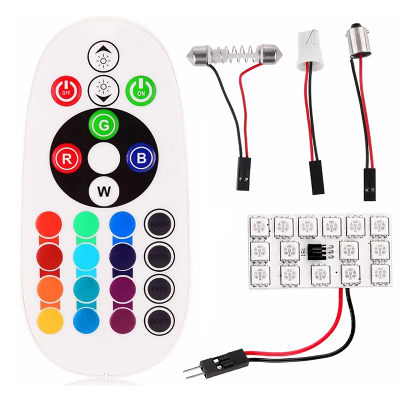 2PCS T10 5050 SMD 16 Colors 15 RGB LED Remote Control Car Interior Panel Reading Led Lamp light With Festoon BA9S | Автомобили и