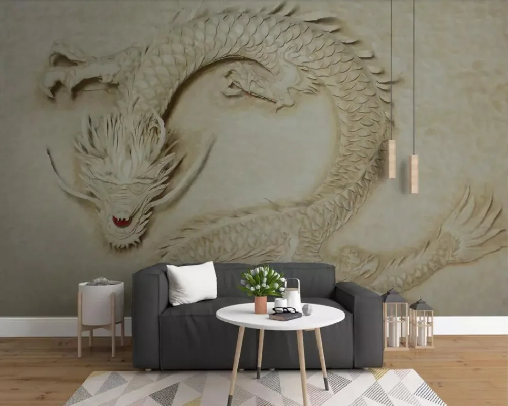 

3D рельефный золотой дракон фон для украшения стен, живопись