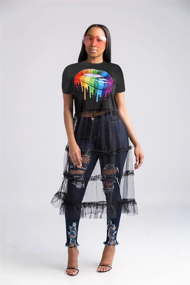 Женское платье-футболка с короткими рукавами разноцветное длинное платье