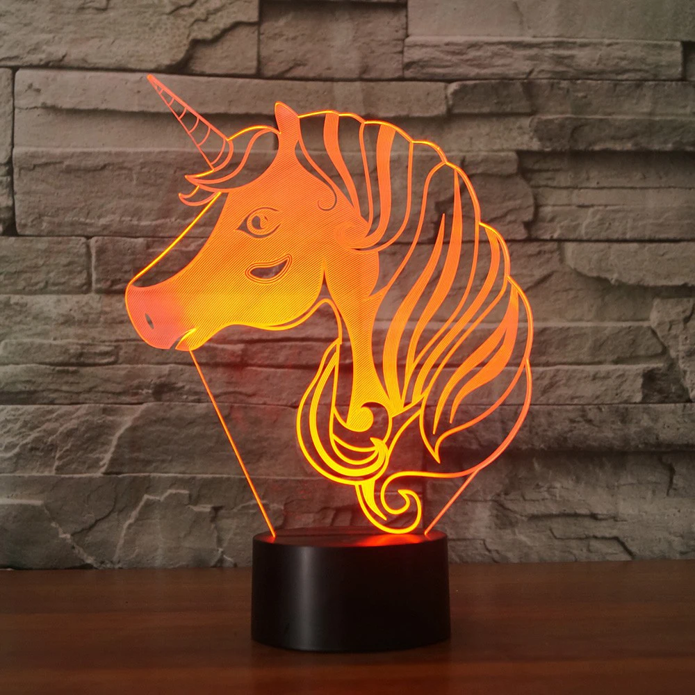 Милый Единорог 3D светодиодный ночник RGB сенсорный 7 цветов Изменение животных