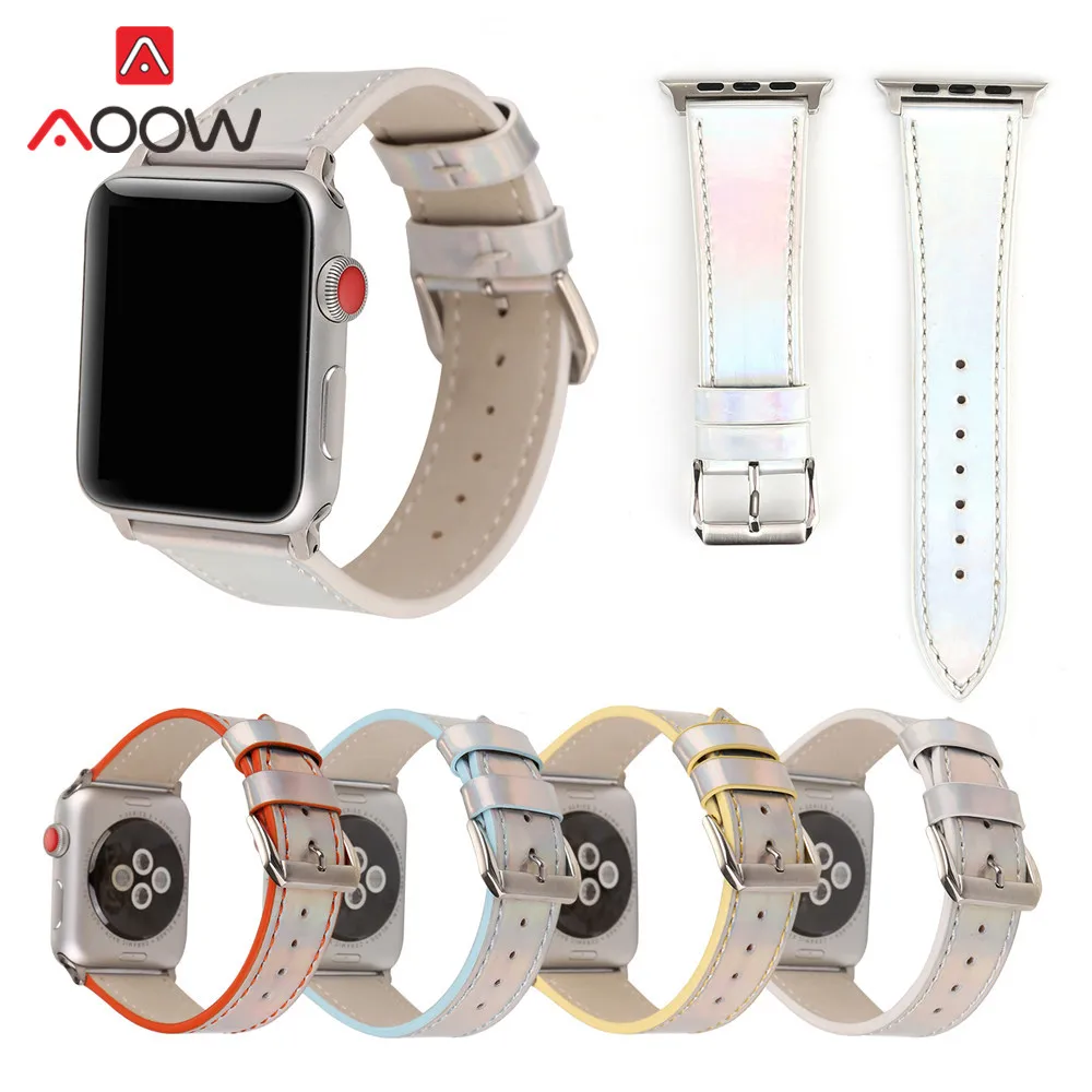 Модный дисколор кожаный ремешок для часов Apple Watch iwatch 4 40 мм 44 38 42 лазерный сменный