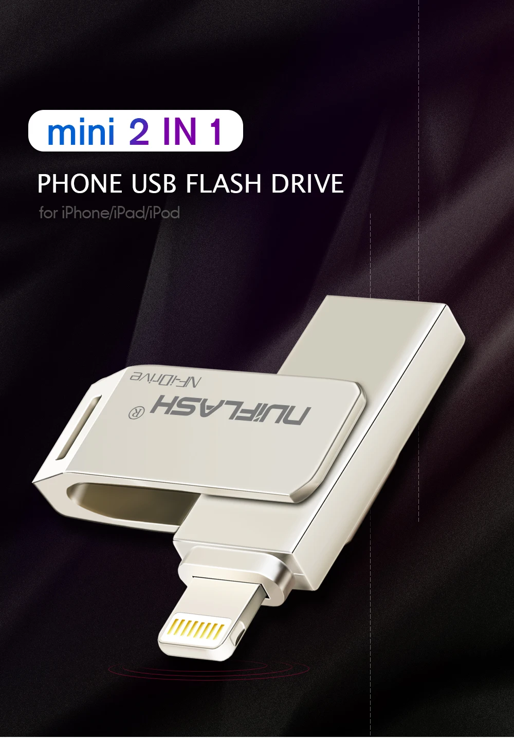 Nuiflash Usb флеш-накопитель 8 ГБ, 16 ГБ, 32 ГБ, 64 ГБ, 128 ГБ, флеш-накопитель, карта памяти для iphone 8, 7 Plus, 6, 6 S Plus, 5S, ipad, флешка