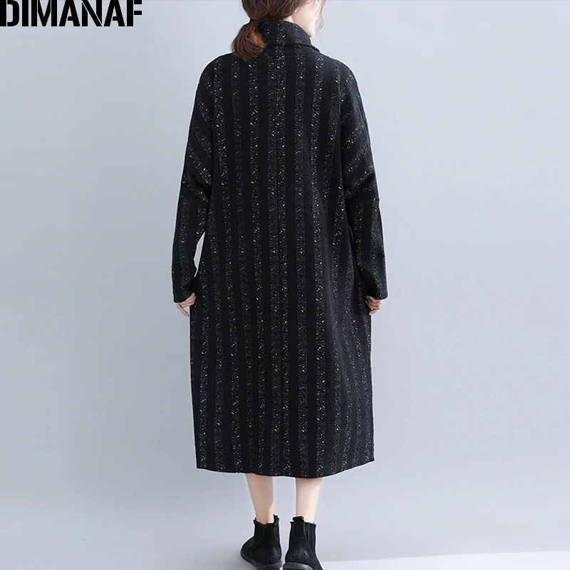 Dimanaf женский зимний элегантный длинный рукав платья плюс размер Леди Vestido женское