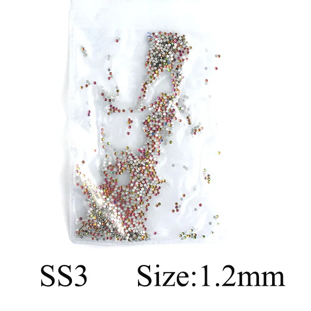 Rainbow SS3 1440pcs 1440 шт Разноцветные стеклянные стразы для ногтей AB радужные цвета с плоской задней поверхностью Кристальные 3D блестящие амулеты для маникюра украшения для ногтей - Цвет: Rainbow SS3 1440pcs