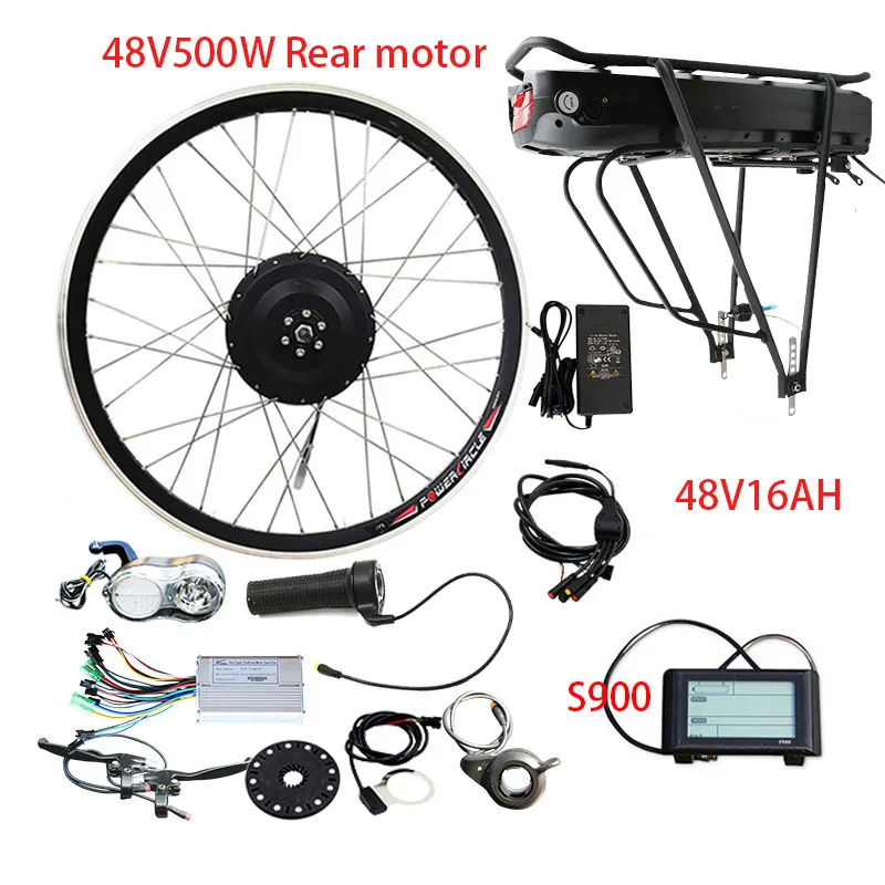 48V500W комплект для переоборудования электрического велосипеда с 48V16AH батареей для 2" 700C(28") моторное колесо электровелосипеда bicicleta eléctrica - Цвет: Rear 48V16AH S900