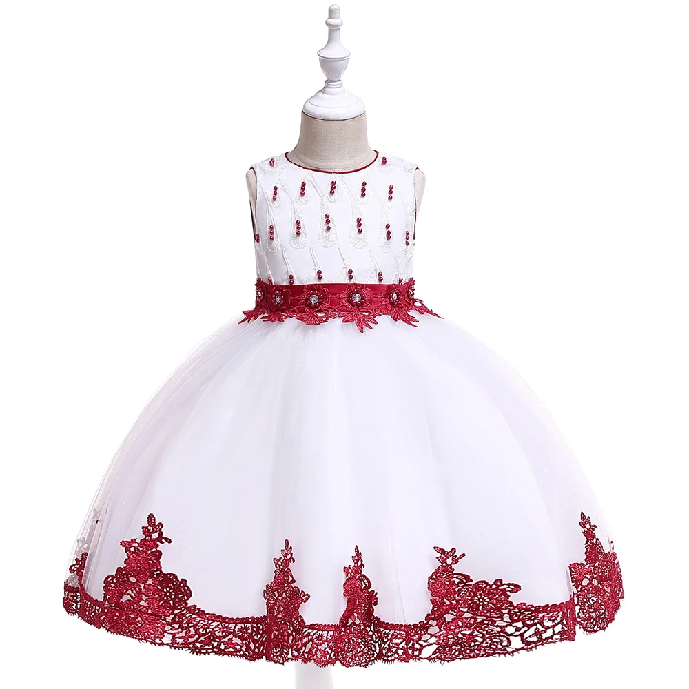 

New Style First Communion Dresses For Little Girls with Pearls Ballgown Princess Flower Girls Dress Pageant Party 2021