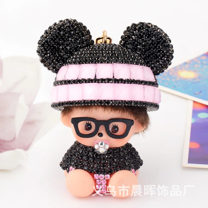 2017 Новая Мода Monchhichi Мило Инкрустация Кристалл Сумка Аксессуары Подвеска Помпон