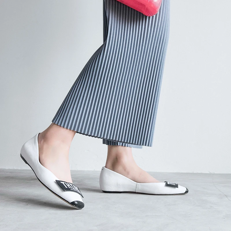 

WETKISS 2019 Spring Summer Flats Women Stitching Square Toe Footwear Fashion Casual Shoes Female Shallow Shoes Woman New White