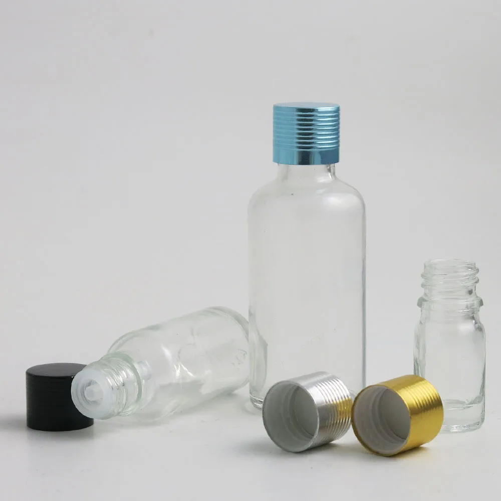 

10 x 5ml 10ml 15ml 20ml 30ml 50ml 100ml Essential Oil Clear Glass Bottle With 4 Colors of Cap For Liquid Reagent Pipette Bottle