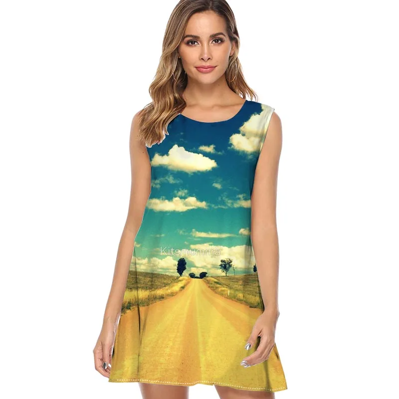 

Dark Forest Skull women dress 2019 fashion print casual loose summer dress sleeveless o neck mini chiffon dress sundress