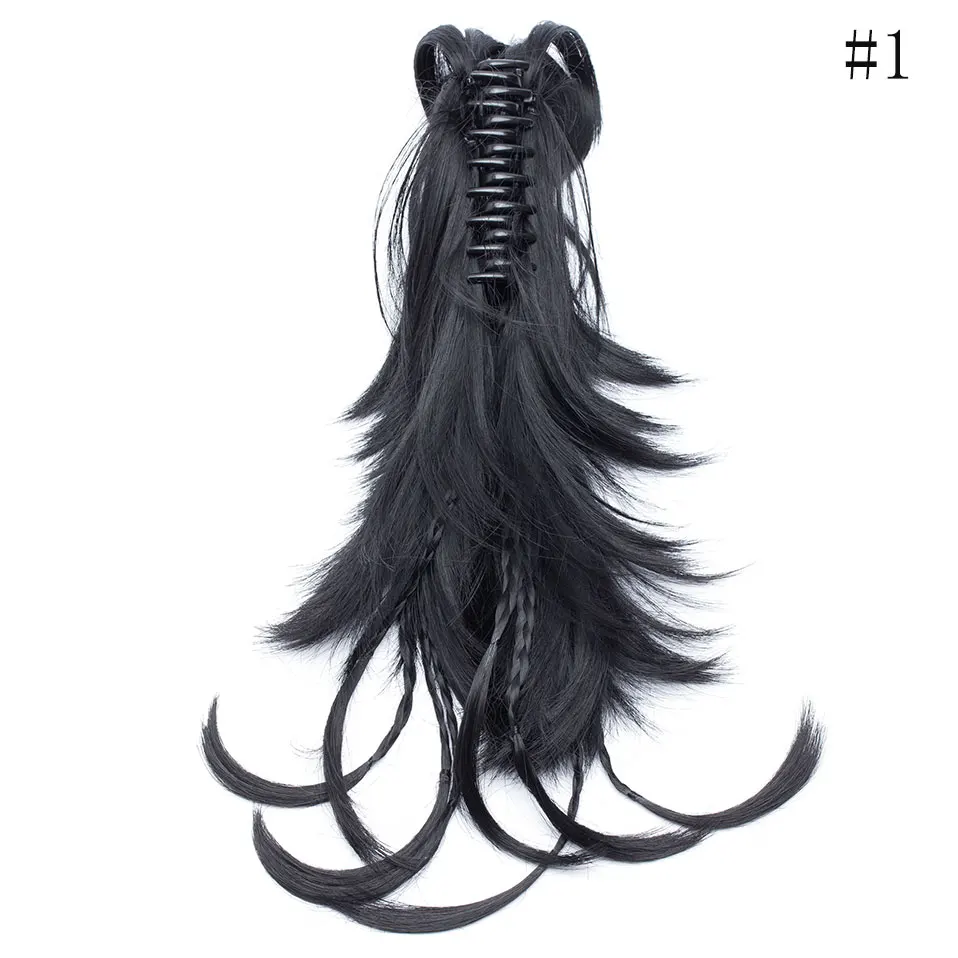 dark black SNOILITE, 12 дюймов, синтетические, сделай сам, волосы, черные, коричневые, косички, коготь на конском хвосте, на заколках, волосы для наращивания, конский хвост, шиньоны - Цвет: dark black