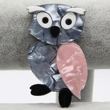 grey as photo FishSheep Милая смола сова, броши для женщин ручной работы мода ацетатное волокно брошь с изображением птиц животных булавка акриловая брошь Бижутерия Подарки - Окраска металла: grey as photo
