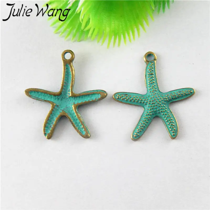 Julie Wang 10pcs Antique Green Bronze Patina Starfish Alloy Charms For Necklace Pendants Earrings Jewelry Making Accessory | Украшения и