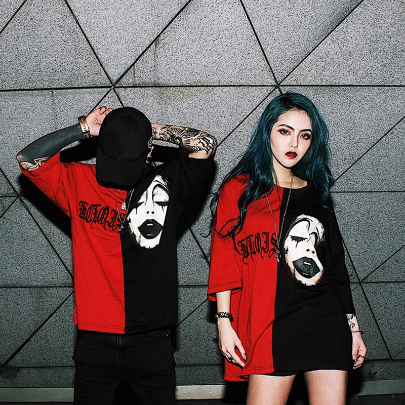 Футболка комбинированный контрастный цвет черный/красный клоун вампир с