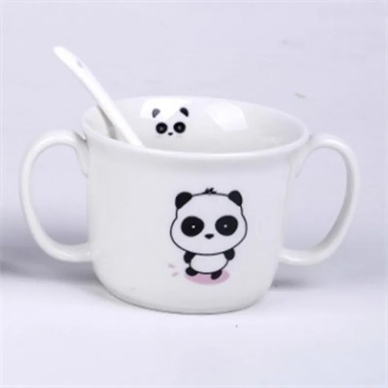 Две ручки Kawaii панда кружки керамическая чашка молочный кофе с ложкой чайные