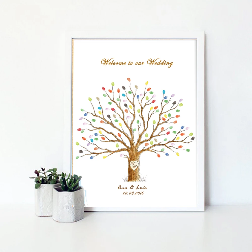 Бесплатная Свадебная парусиновая печать DIY отпечаток пальца Фирменная Гостевая