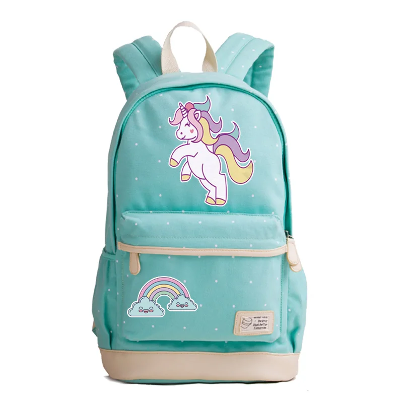 New Summer Style Rainbow Unicorn Printing Backpack Canvas School Bags for Teenage Girls Candy Color Women Backpack Rucksack