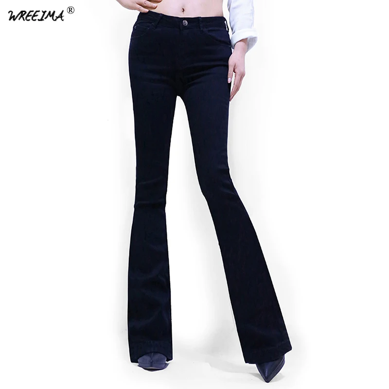 2018 Весенние Новые Модные расклешенные женские джинсы со средней талией узкие с