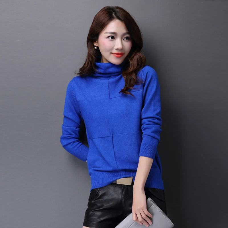 High Quality Autumn And Winter Fashion Plaid Sweaters Ladies Pure Color Slim Turtleneck Cashmere Sweater | Женская одежда