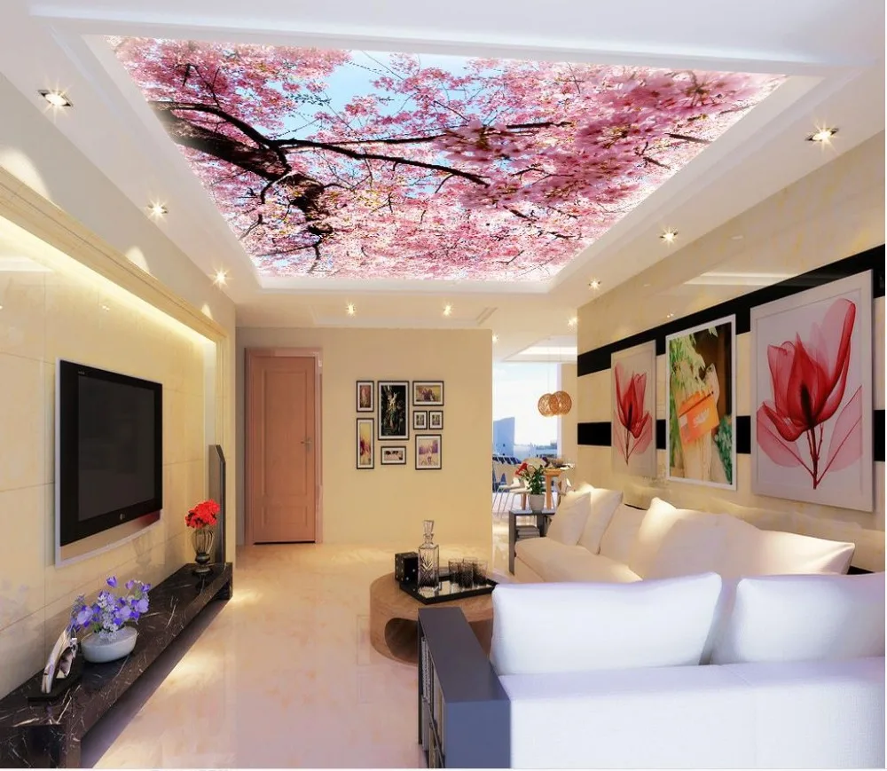 

Custom photo wallpaper 3D stereoscopic Peach blossom Zenith Ceiling 3d wallpaper modern for living room murals