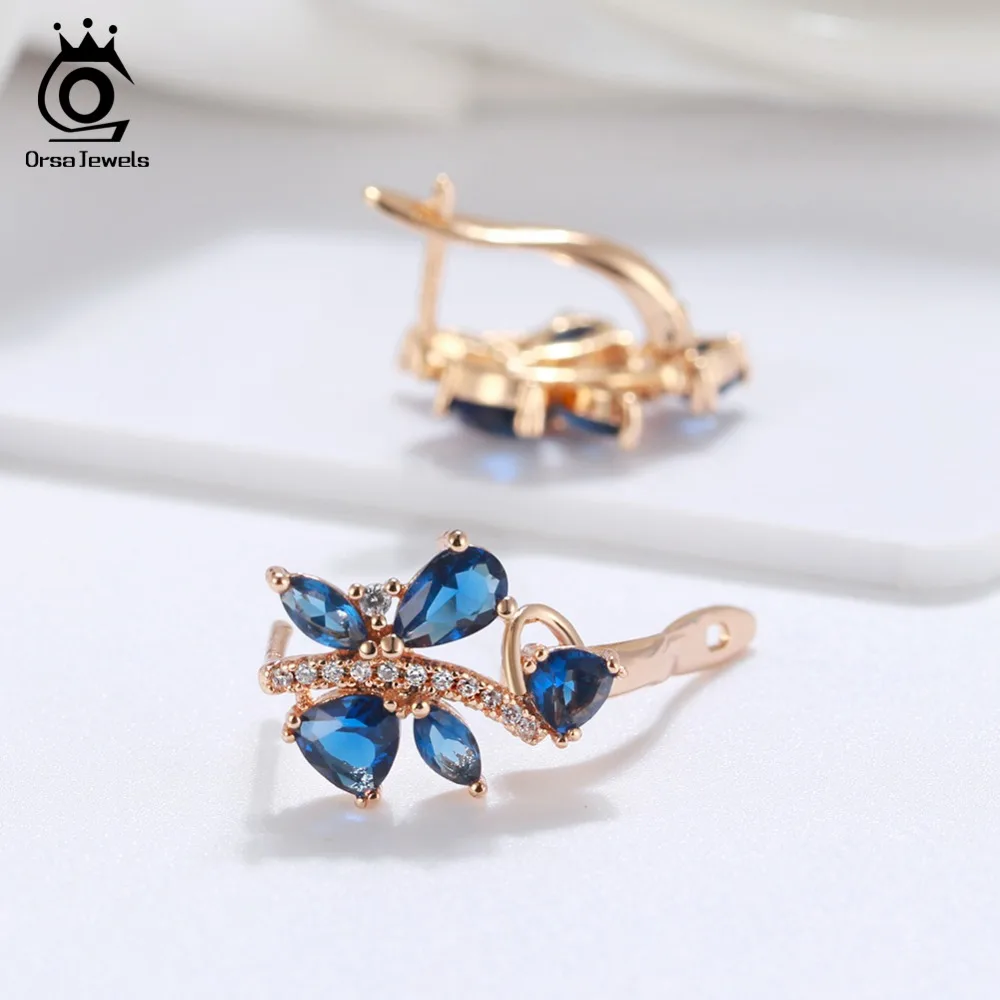 ORSA JEWELS идеальные полированные женские серьги-гвоздики золотистого цвета, вечерние серьги с синим кубическим цирконием ААА, модные ювелирные изделия, подарок OME56-L